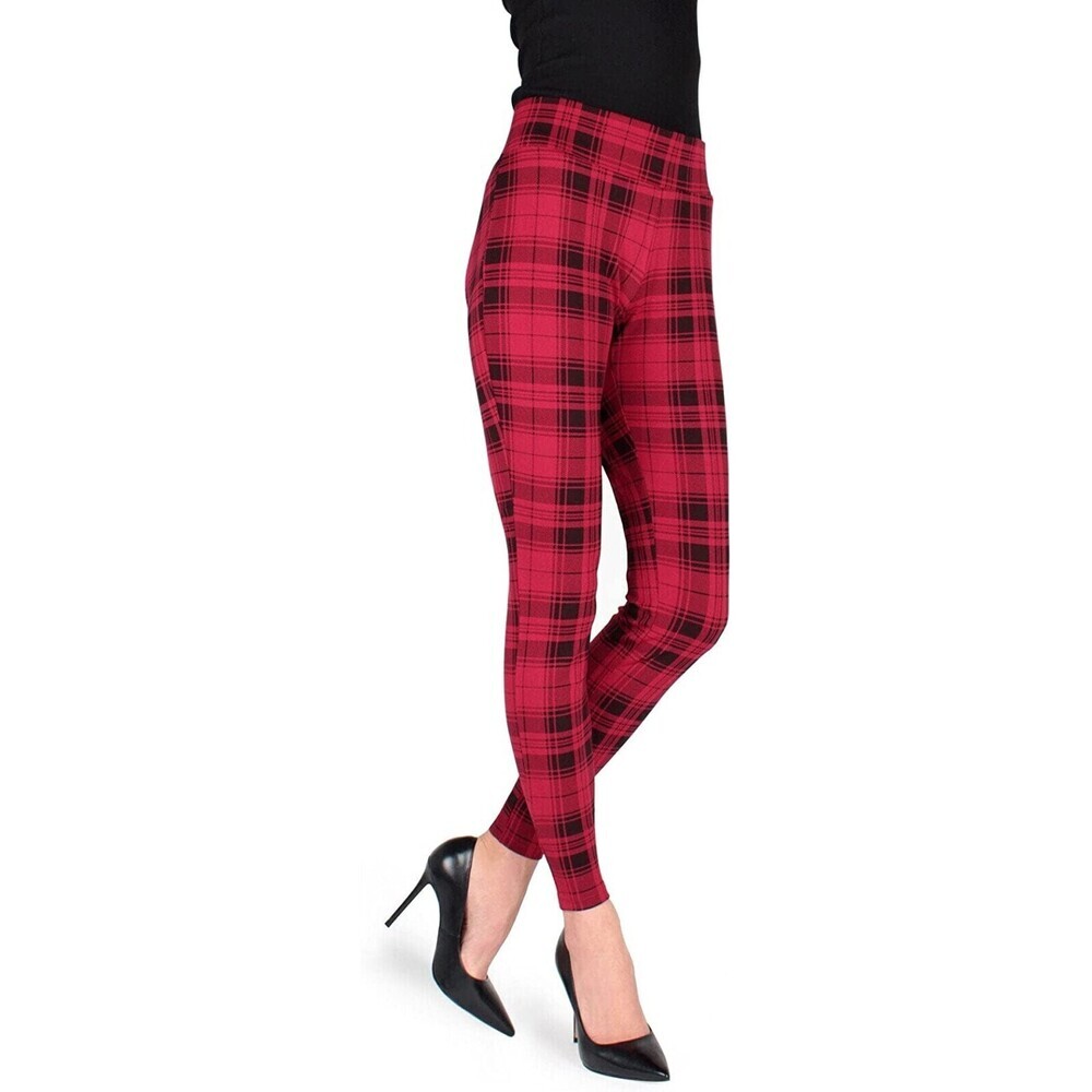 MeMoi Tartan Plaid Shaping Slimming Leggings S / M Small Medium Red Black